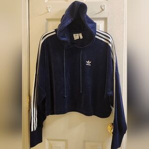 adidas Originals Navy Blue Hoodie with White Stripes